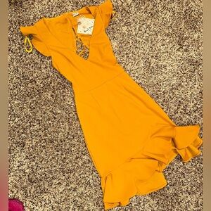 NWT ANGEL BIBA MUSTARD MINI DRESS WITH LACE UP BACK